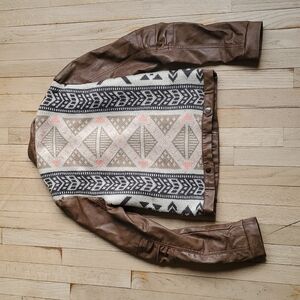Altar'd State Faux Leather Moto Jacket with Aztec Back Sz Small